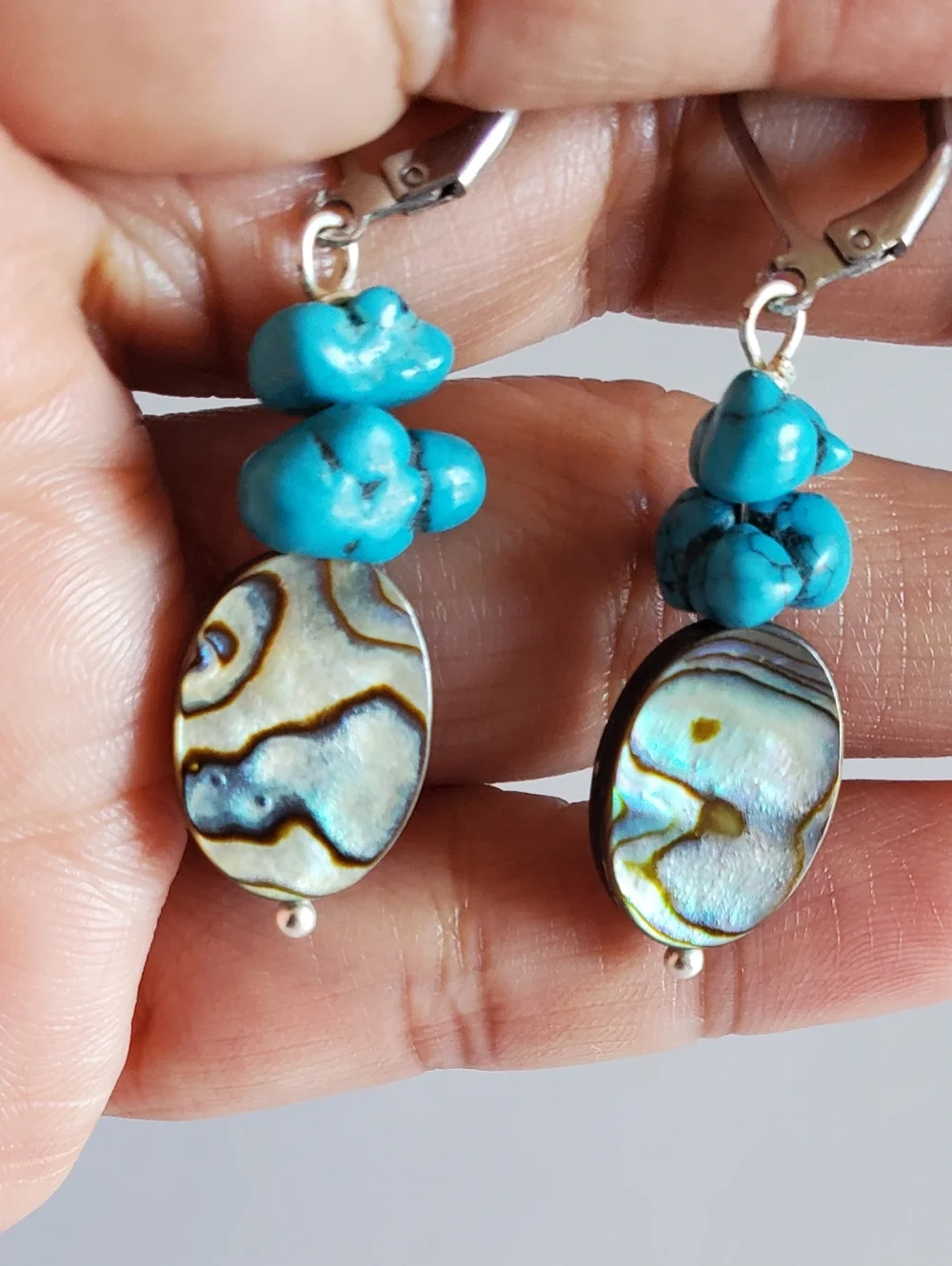 Turquoise and Abalone Drop Earrings - Picture 5 of 7